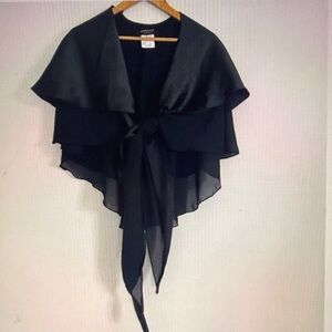 Jessica One Size Black Satin Top Ruffled Tie Front Capelet